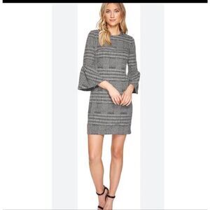 Calvin Klein Black & White Tweed Bell Sleeve Sheath Dress | Size 12